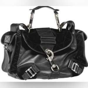 2006 CHRISTIAN DIOR Black Leather Suede Rebelle Hobo Bag Vintage